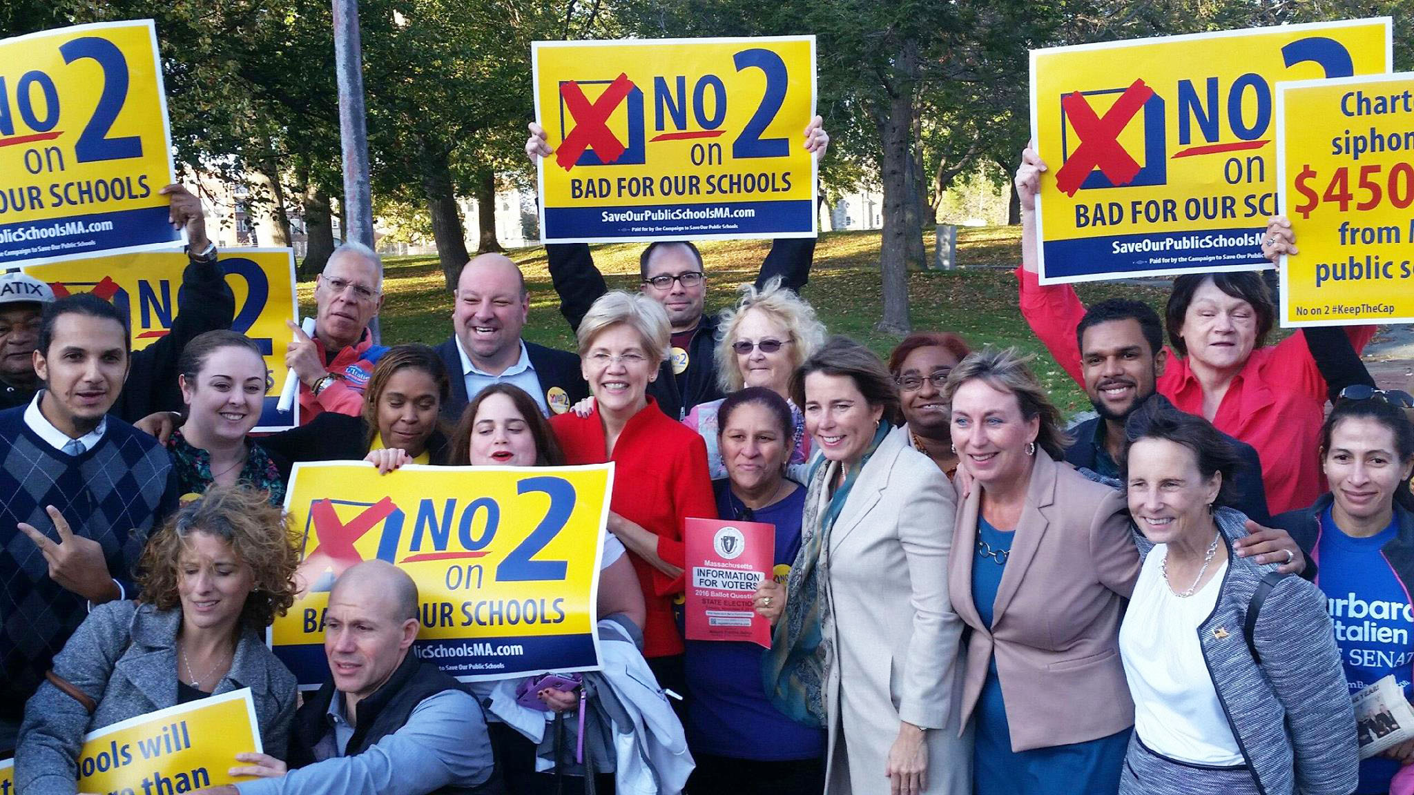 No on 2 supporters with Elizabeth Warren